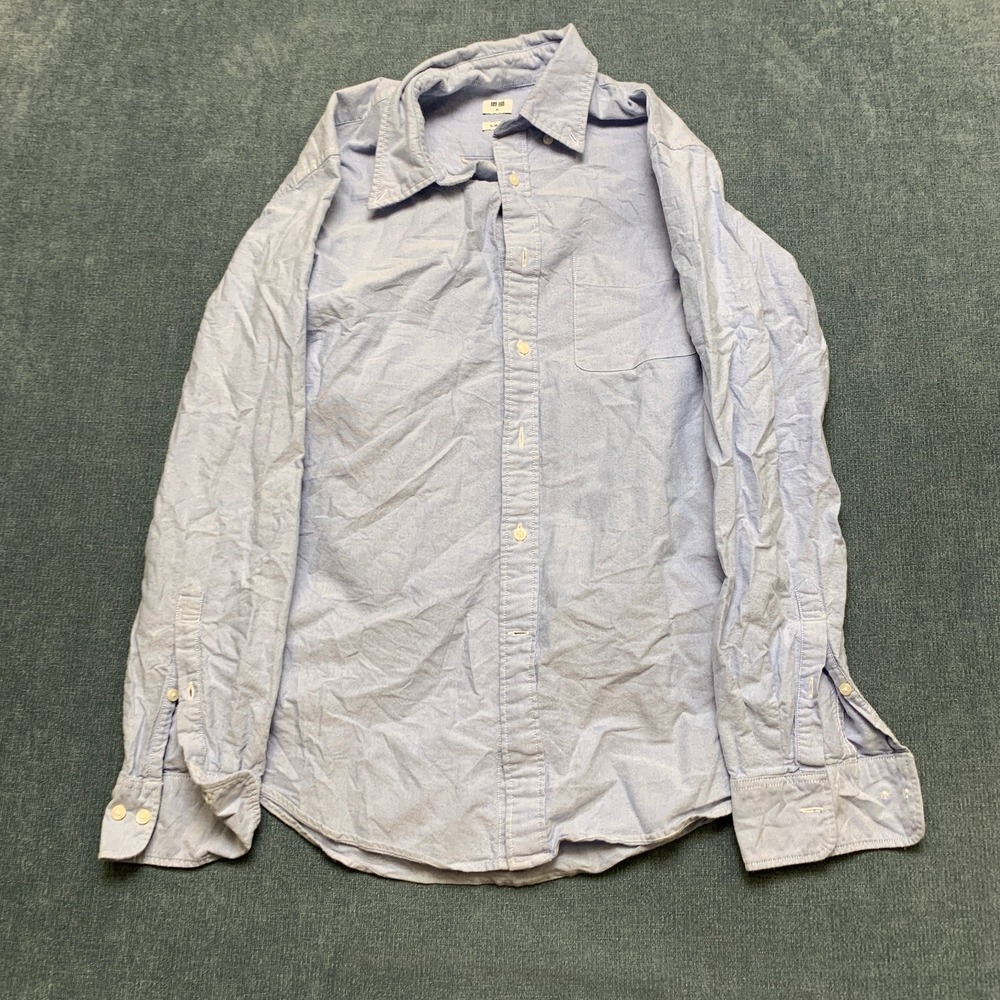 Uniqlo Shirt Mens Medium Blue Slim Fit Chest Pockets Casual Summer Button Down